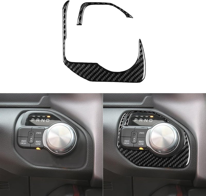 PJFUS Real Soft Carbon Fiber Car Gear Shift Control Panel 2/4WD Switch Button Dashboard Trim Sticker Compatible with Dodge Ram 1500/2500/3500 2019-2023(Crew Cab Version)Auto Interior Accessories Black - Image 1
